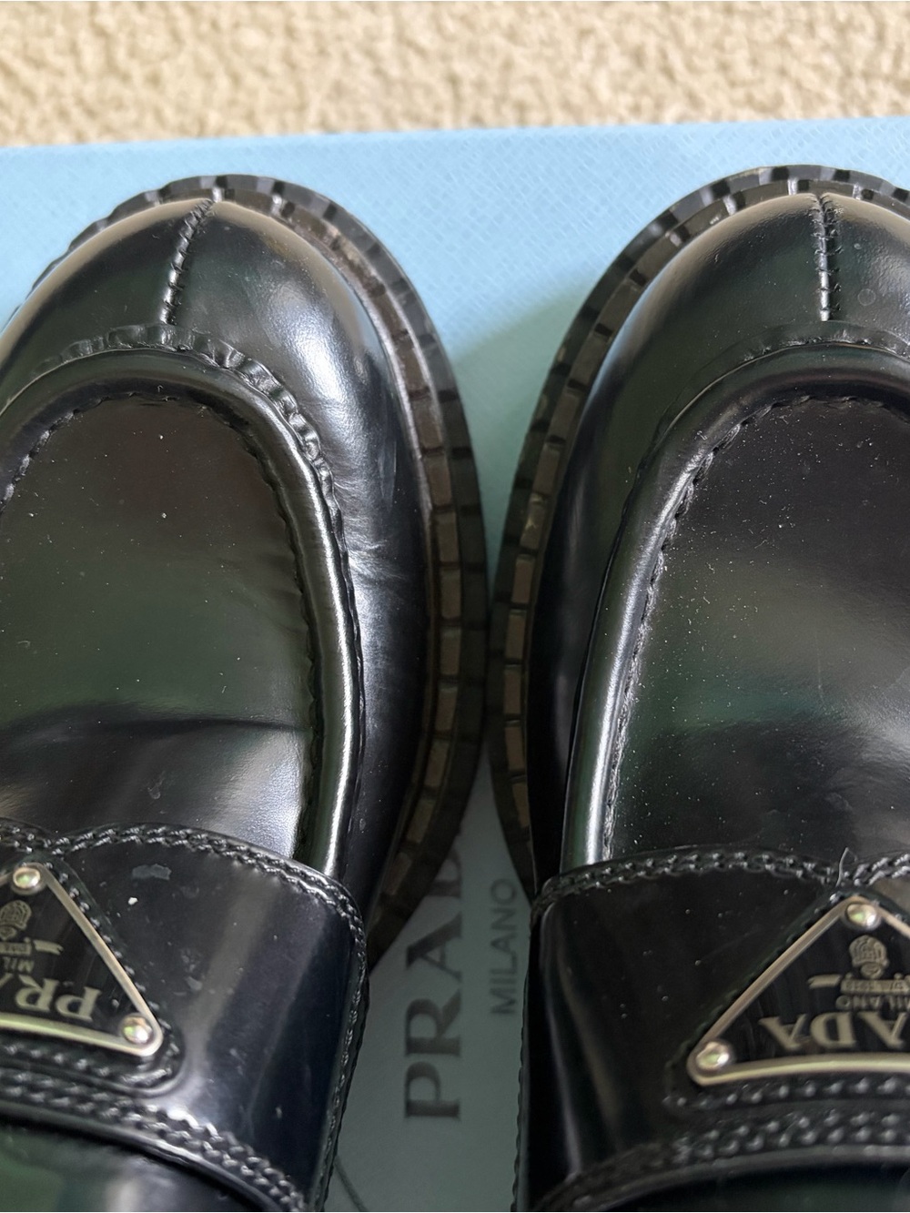 Prada Women's Double Chocolate Leather Loafers - Picture 5 of 9